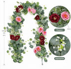 TOCHGREEN 4 Pack Artificial Eucalyptus Flower Garland with Red Pink Roses - Image 3