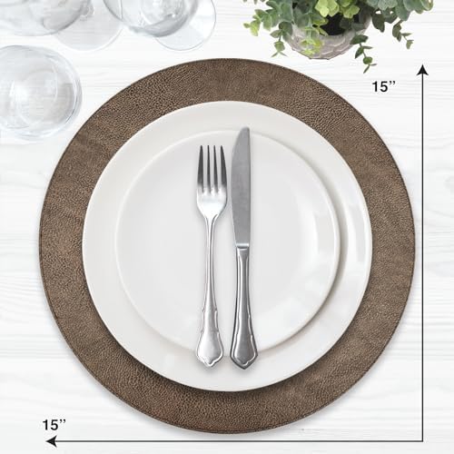 Placemats Set of 6 – Round 15” Faux Leather Table Mats for Dining, Heat Resistant & Non-Slip Washable Table, Indoor, Outdoor, Dining Table Set for 6, Modern Kitchen & Holiday Use, Bronze - Image 3