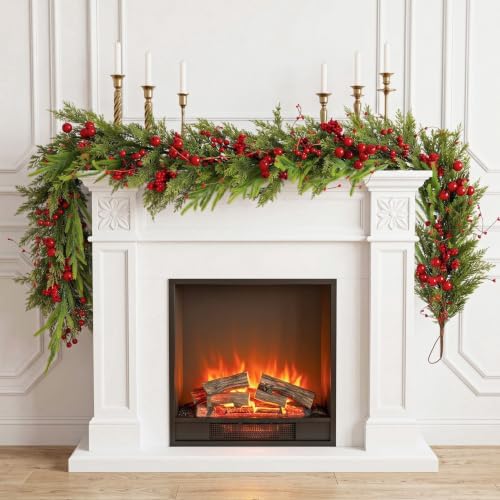 6FT Norfolk Pine Christmas Garland with Red Berries, Realistic Artificial Cedar for Holiday Mantel, Table, Fireplace, Indoor Porch Xmas Decor by Unknown