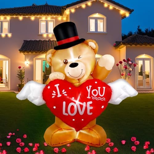 AerWo 4 FT Valentines Day Outdoor Decoration Inflatable Teddy Bear with Love Heart, Valentines Blow Up Yard Decorations with Build-in LED Lights Sweet Valentines Gift for Home Wedding Party Décor - Image 6