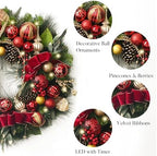 Valery Madelyn 30" Pre-Lit Large Christmas Wreath for Front Door Red Gold - Image 5