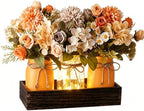 Mason Jar Centerpiece with Wood Tray – 3 Jars Orange & Beige Chamomile by LUEUR