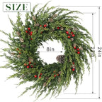 24" Artificial Christmas Cedar Wreath with Berry for Front Door Decoration - Image 6