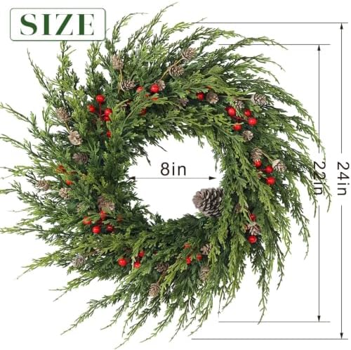 24" Artificial Christmas Cedar Wreath with Berry for Front Door Decoration - Image 6
