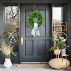 Boxwood Wreaths for Front Door Spring Summer Wreaths Farmhouse Hanger,Last Name Initial Year Round Porch Decor, Door Wreath with Personalized Monogram sash Embroidered -20 inch (D) - Image 5