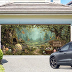 Happy Easter Woodland Scene Garage Door Banner 7x16FT, Bunny & Colorful Easter Eggs Garage Door Cover, Outdoor Spring Decor for Yard, Garage & Front Door - Image 2