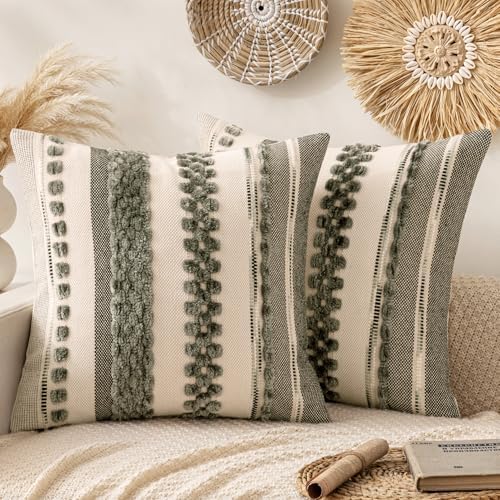 ANRODUO Boho Decorative Pillow Covers 20x20 Inch Gray Stripe 2 Pack of 2 by ANRODUO