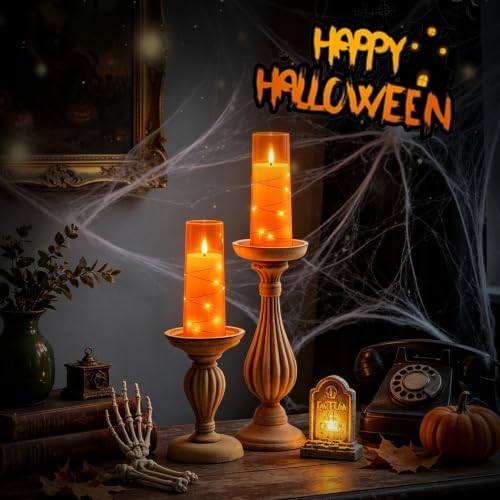 Nimiko Flickering Flameless LED Candles,Battery Operated Candles 9 Pcs with Embedded Star String,Acrylic LED Pillar Candles with Remote,Suitable for Home Decoration to Create an Atmosphere (Orange) - Image 5