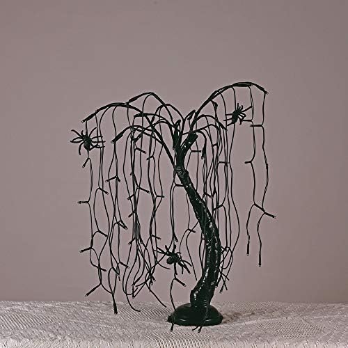 24Inch Halloween Lighted Willow Tree Bonsai Light 80 Orange LED Lights Table Top Lamp Artificial Tree Desk Decor with 4 Spiders Adapter Plug in/Battery Powered for Christmas Nativity Decoration - Image 6