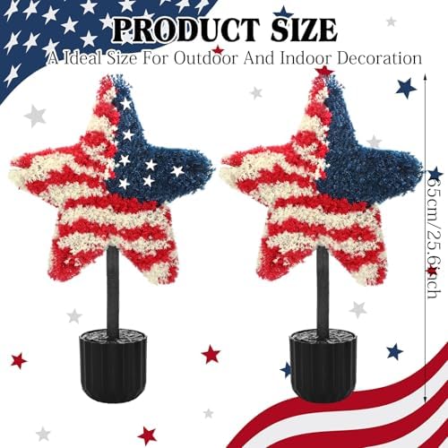 Sureio 2 Pack Veterans Day Porch Decor, 25.6 Inch Star Topiary Trees - Image 2