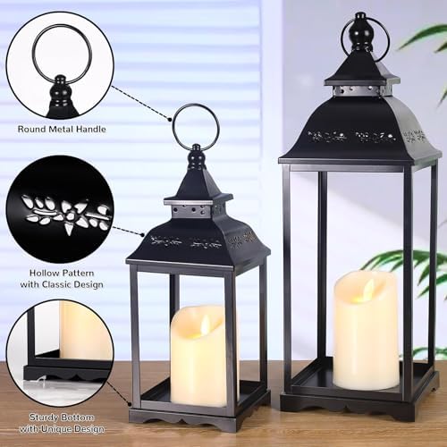 Decorative Candle Lanterns Set of 2, Black Metal for Indoor & Outdoor - Image 3