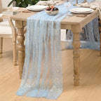 Artoid Mode 3PC Gold Gauze Light Blue Table Runner 120 Inch 10FT, Glitter Metallic Foil Sheer Dining Wedding Anniversary Holiday Birthday Table Decor for Home Party - Image 5