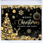 Black Gold Garage Door Christmas Cover Decorations: Xmas Tree Garage Door Cover Banner 7x8ft, Merry Christmas and Happy New Year Party Backdrop for Photography Large Christmas Background by RTMISA