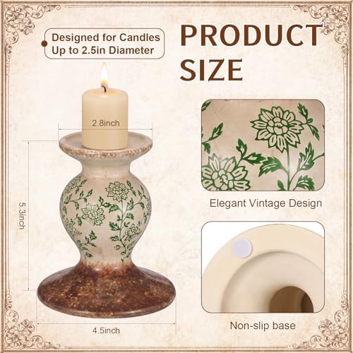 Patelai 2 Pcs Terracotta Pillar Candle Holders Floral Taper Candlestick - Image 2