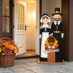 Fall Welcome Sign for Front Door, 36" Thanksgiving Pilgrim Couple with Turkey, Wooden Standing Sign, Autumn Front Porch Decor for Outdoor Indoor Yard Garden - Image 6