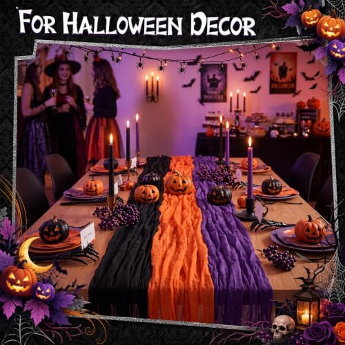 Remagr 12 Pcs Halloween Cheesecloth Gauze Table Runners Black Orange Purple - Image 3