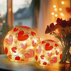 Whaline Valentine's Day Lighted Decorative Glass Ball Crackle Glass Globe Pink Red Love Heart Battery Operated Decoration for Party Home Table Mantel Fireplace, Set of 2 - Image 4