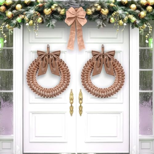 Brown Christmas Velvet Wreath 14" Christmas Decoration Front Door Xmas Velvet Ornament with Bow Xmas Wreath Decorations for Table Fireplace Porch Window Wall New Years Home Party Indoor Decoration - Image 6