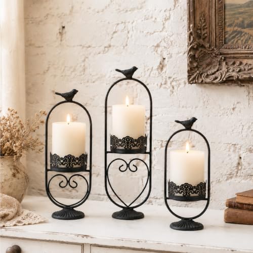 Gothic Candle Holder Set of 3, Black Candle Holders Halloween by MODE+HOME