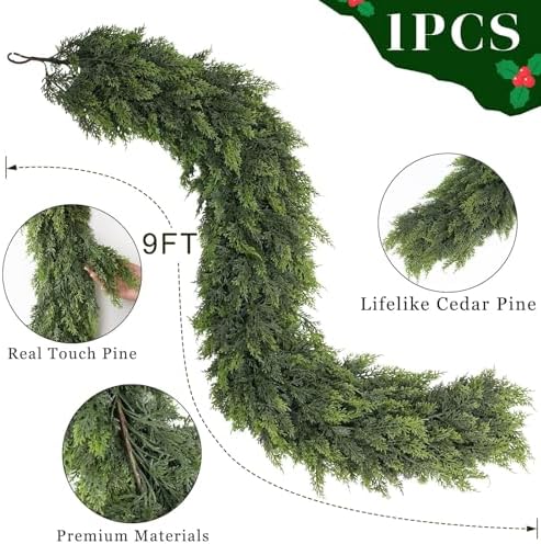 1PCS 9FT Lifelike Touch Artificial Cedar Garland for Mantle Christmas Decor - Image 5