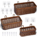 Hanging Baskets, Handmade Wicker Style Wall Basket w/Hooks - Image 3