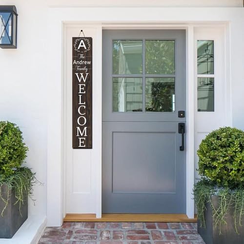 FemiaD Welcome Sign for Front Door Personalized Porch Signs Custom Family Name Sign Vertical Wooden Porch Signs for Outdoor Farmhouse Front Door - Image 4