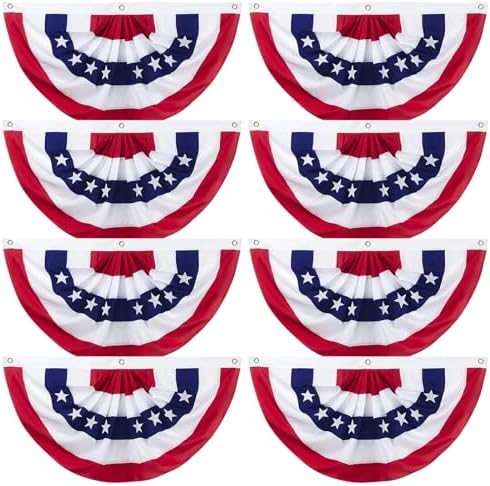 8PCS 2x4 FT American Pleated Fan Flags, Patriotic Bunting by ZIZICG