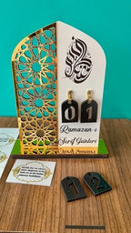 2 Pieces Wood Ramadan Decorations Islamic Eid Mubarak Kareem Table Sign Moon Hollow Star Ornament for Muslim Party Tabletop Decor Home Art Craft Decoration Golden Moon (Gold, Small - 6"W x 9"H) - Image 7