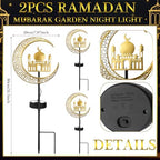 Tujoe 2 Pcs Eid Mubarak Solar Lights Eid Al Adha Outdoor Decorations Mubarak Star Moon Lights Solar Stakes Waterproof for Outdoor Decorations Garden Walkway Lawn Patio Yard(Muslim) - Image 2