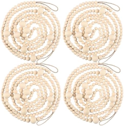 Bucherry 4 Pcs Christmas Wood Bead Garland 28.8 Feet, Natural by Bucherry