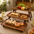 Acacia Wood 3 Tier Serving Tray, Foldable Tiered Serving Tray Stand, Wooden Cupcake Stand & Charcuterie Board, Dessert Table Display for Parties, Birthday, Wedding & Entertaining - Image 3