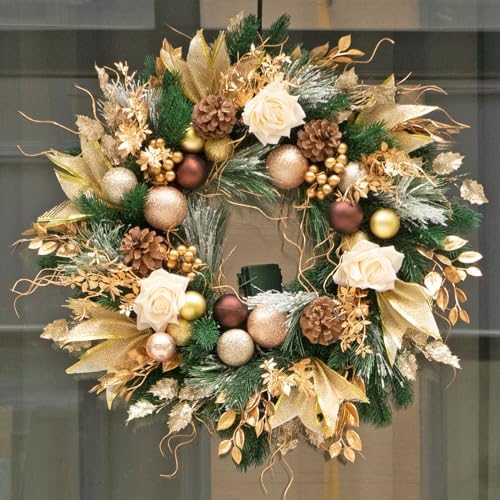 Christmas Wreaths for Front Door with Lights 24 Inch Gold Christmas Wreath by SoomeirWreath