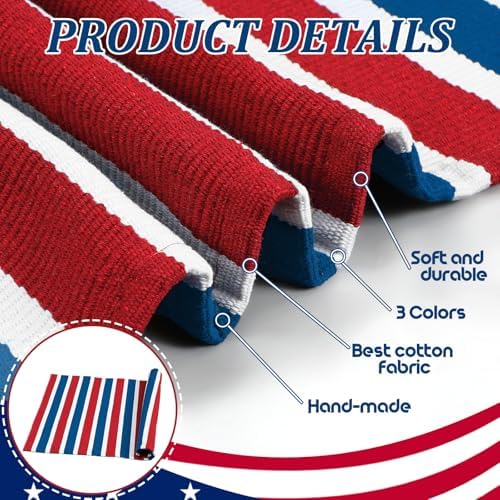 Honoson 2 Pcs Patriotic Doormat Set, 4th of July Red White Blue Stripe Mat - Image 3