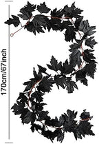 PARTY JOY Black Artificial Maple Leaf Garland - 6PCS 5.6Ft Halloween Decor, Gothic Fall Vines for Front Porch, Thanksgiving Autumn Table Centerpiece & Wall Hanging - Image 2
