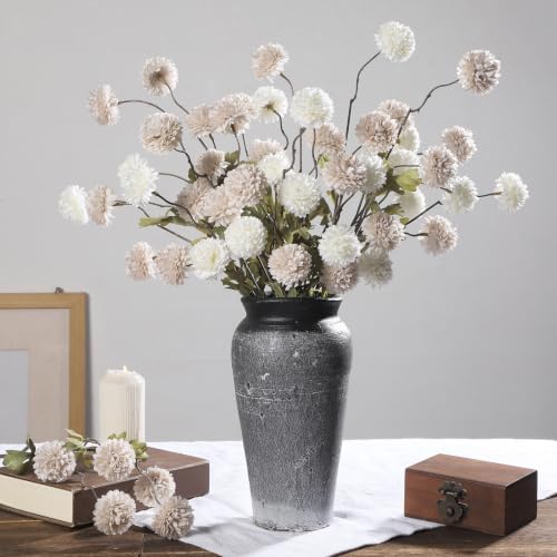 DuHouse 9pcs Artificial Flowers Faux Silk Pompon Mum - Image 3