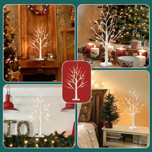 PABIPABI Lighted Birch Tree with LED Lights Christmas Decorations, Small Artificial Bonsai Tree Lights with Timer, LED Tabletop Trees for Home Wedding Decor - Image 4