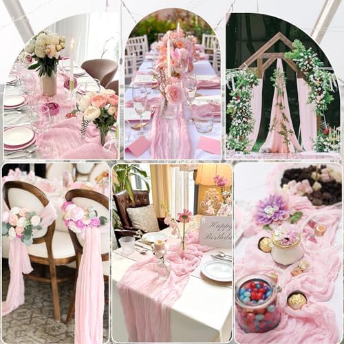 12 Pack Light Pink Table Runner Cheesecloth, Summer Rustic Sheer Gauze Table Runner 35x120 Inch for Wedding Baby Shower Bridal Shower Party Home Decorations - Image 5