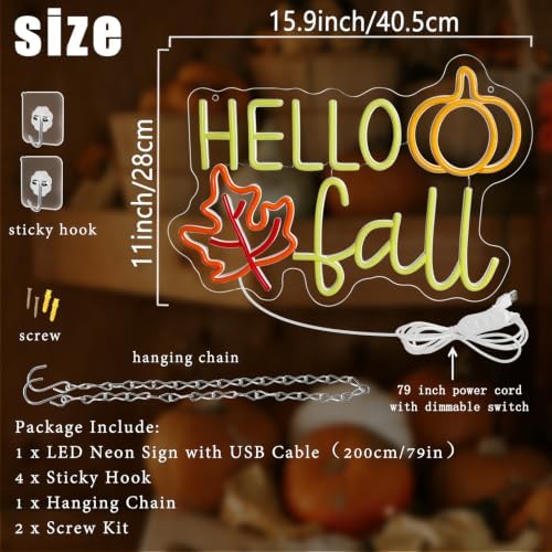 Hello Fall Neon Sign Dimmable Autumn Neon Led Lights with Maple Leaf - Image 2