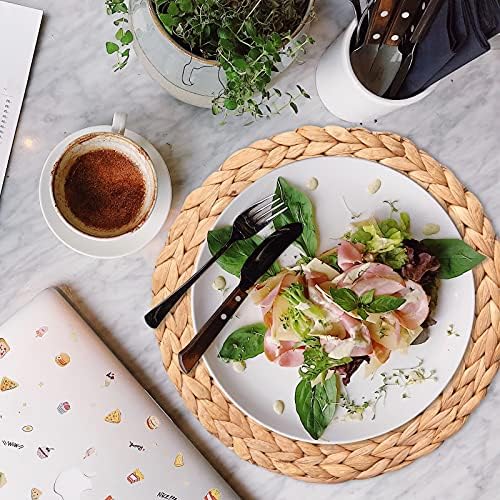 6 Pack 13.8" Woven Placemats, Natural Hand-Woven Water Hyacinth Placemats, Round Braided Rattan Tablemats for Dining Table, Large Weave Round Place Mats Heat Resistant Non-Slip Table Mats, 13.8 Inch - Image 2