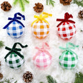 Thenshop 6 Pcs Gingham Plaid Glass Christmas Tree Ornament with Velvet Bow by Thenshop