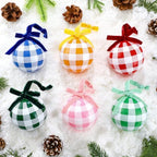 Thenshop 6 Pcs Gingham Plaid Glass Christmas Tree Ornament with Velvet Bow by Thenshop