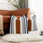 Set of 2 Large Throw Pillow Covers 24x24 Neutral Decorative Pillow Case for Sofa Couch Bed Faux Leather Accent Square Cushion Cover, Modern Farmhouse Decor - Image 2