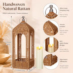 11.8 Inch Natural Rattan Decorative Lantern with LED Flameless Candle - Image 3