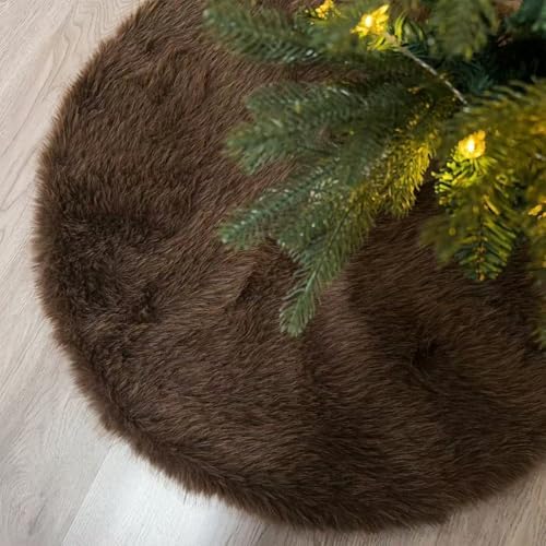60 Inch Christmas Tree Skirt - Fluffy Faux Fur Dark Brown Tree Skirt, Toka Colored Plush Xmas Holiday Decor for Parties, Small Round Tree Skirt by Amidaky