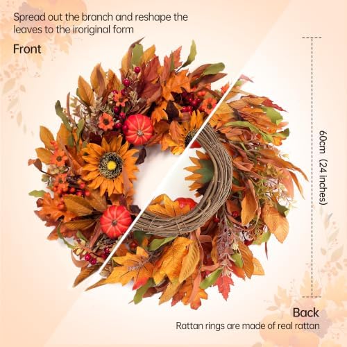 Harvest Fall Wreaths for Front Door - Farmhouse Thanksgiving Wreath Decor - Image 3