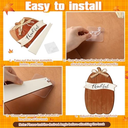 GlikCeil 5 Pcs Fall Pumpkin Signs Thankful Outdoor Thanksgiving Decor - Image 3