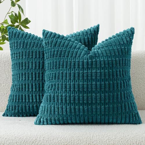 MIULEE Euro Sham Corduroy Decorative Throw Pillow Covers 24x24 Teal by MIULEE