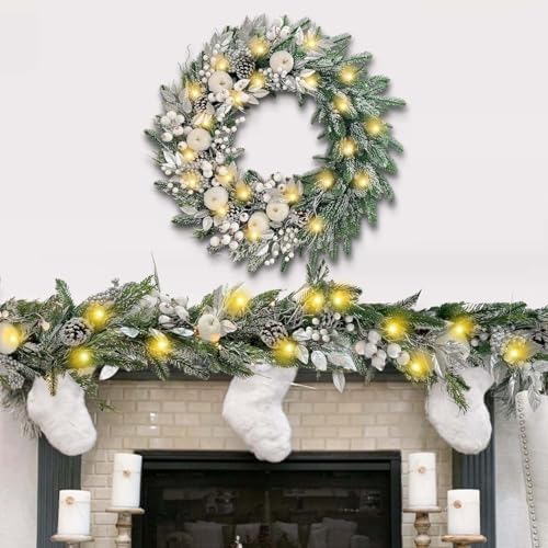 WANNA-CUL 30 Inch Pre-Lit Silver White Christmas Wreaths for Front Door - Image 2
