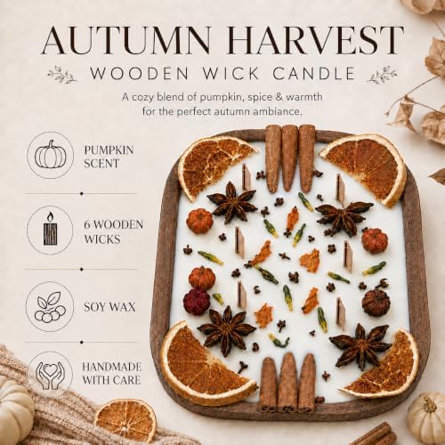 Pumpkin Scented Wooden Dough Bowl Candle, 6 Wood Wicks, Fall Decor, Thanksgiving Centerpiece - Image 4