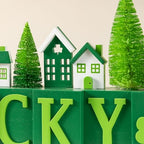 Glitzhome 14"L St. Patrick's Wooden Table Decor, LUCKY Letter Block with Shamrock, Mini House & Brush Trees, Irish Themed Festive Decoration for Tabletop, Mantel & Narrow Shelves Home Accent - Image 7
